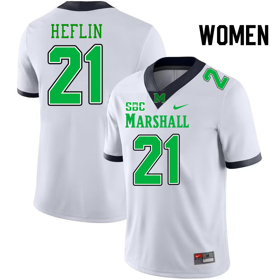 Women #21 Ashton Heflin Marshall Thundering Herd SBC Conference College Football Jerseys Stitched-Wh